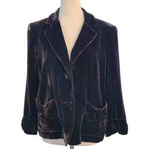 Spencer Jeremy Silk Blend Chocolate Brown Burnout Velvet Lined Blazer Sz L VTG